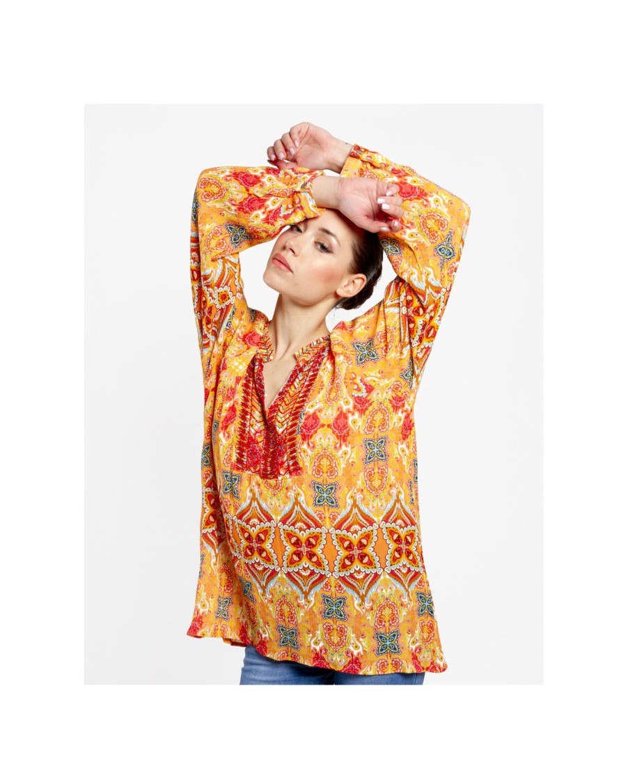 Cuple Blusa Kaftan Crep Estampado Cachemiras Clearance