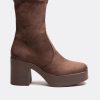 Cuple Botin Plataforma Ultrasuede Strech Marron New