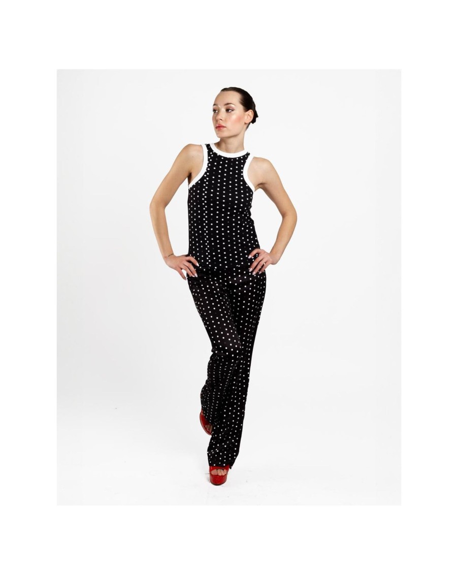 Cuple Pantalon Recto Saten Lunares Blanco Negro Online