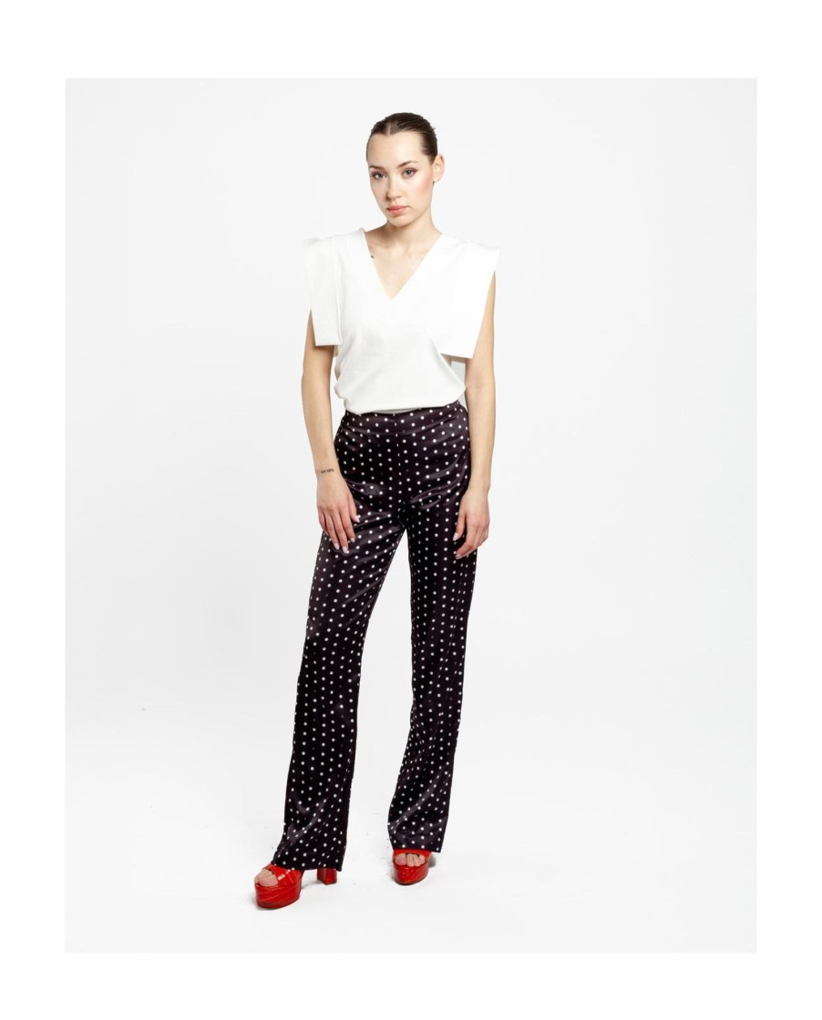 Cuple Pantalon Recto Saten Lunares Blanco Negro Online