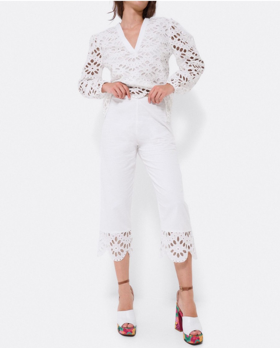 Cuple Pantalon Bajo Guipur Algodon Blanco Online