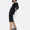 Cuple Vestido Midi Escote Drapeado Punto Negro Clearance