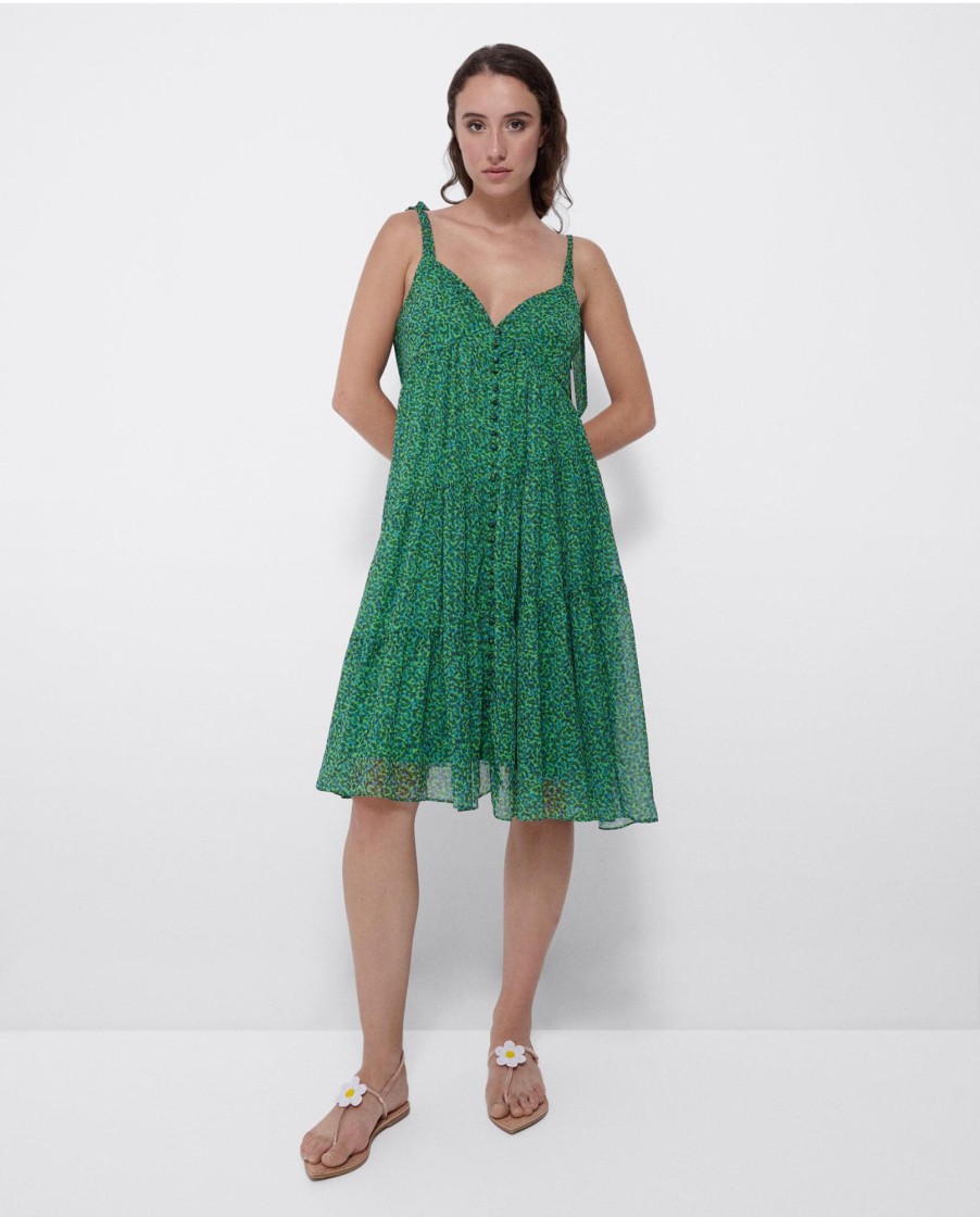 Cuple Mini Vestido Vuelo Gasa Leopardo Verde Online