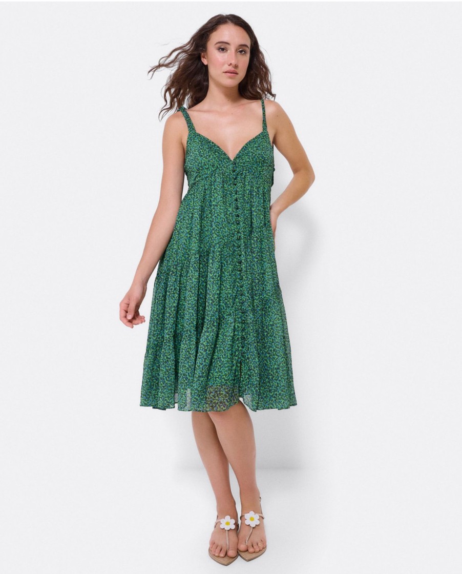 Cuple Mini Vestido Vuelo Gasa Leopardo Verde Online