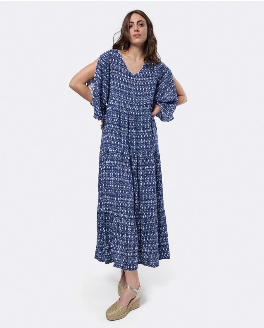 Cuple Vestido Boho Viscosa Geometrico Azul Best