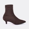 Cuple Botin Licra Tacon Bajo Ultrasuede Strech Marron New