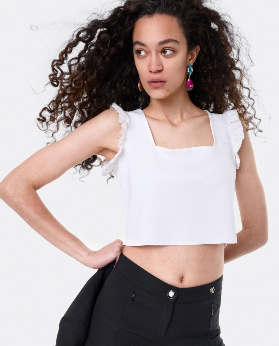 Cuple Crop Top Volante Neopreno Blanco New