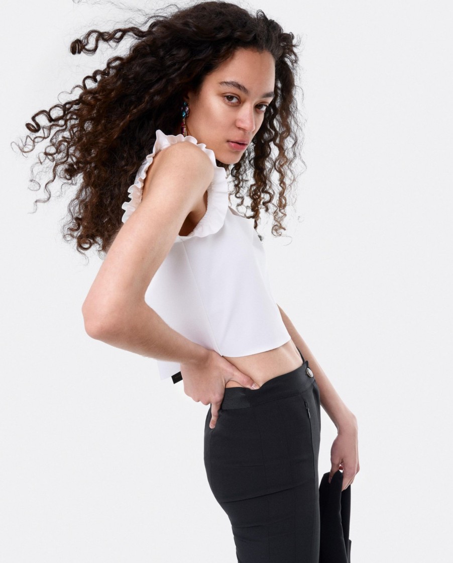 Cuple Crop Top Volante Neopreno Blanco New