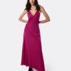 Cuple Vestido Largo Fiesta Tirantes Saten Fucsia New