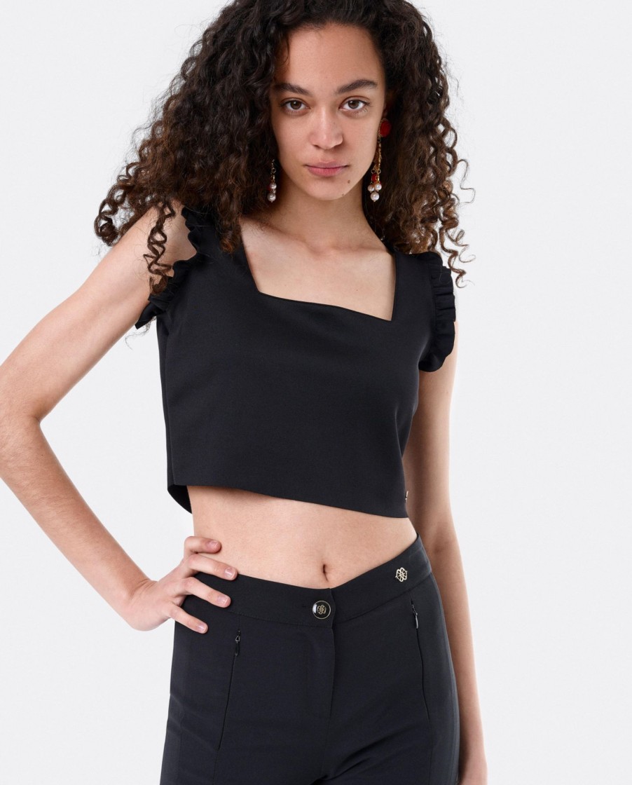 Cuple Crop Top Volante Neopreno Negro New