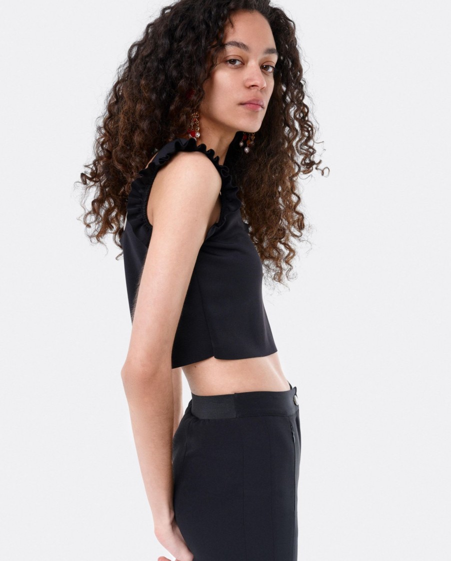 Cuple Crop Top Volante Neopreno Negro New