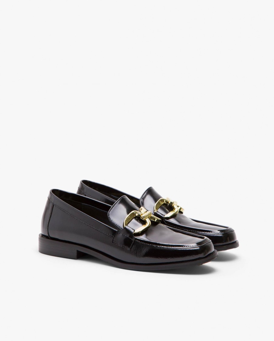 Cuple Mocasin Plano Charol Piel Negro Online