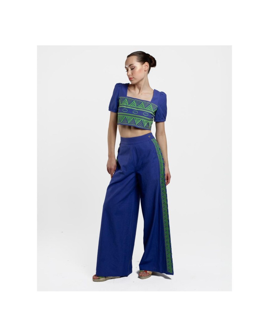 Cuple Pantalon Palazzo Algodon Azul Online