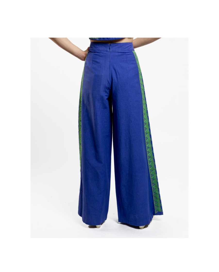 Cuple Pantalon Palazzo Algodon Azul Online