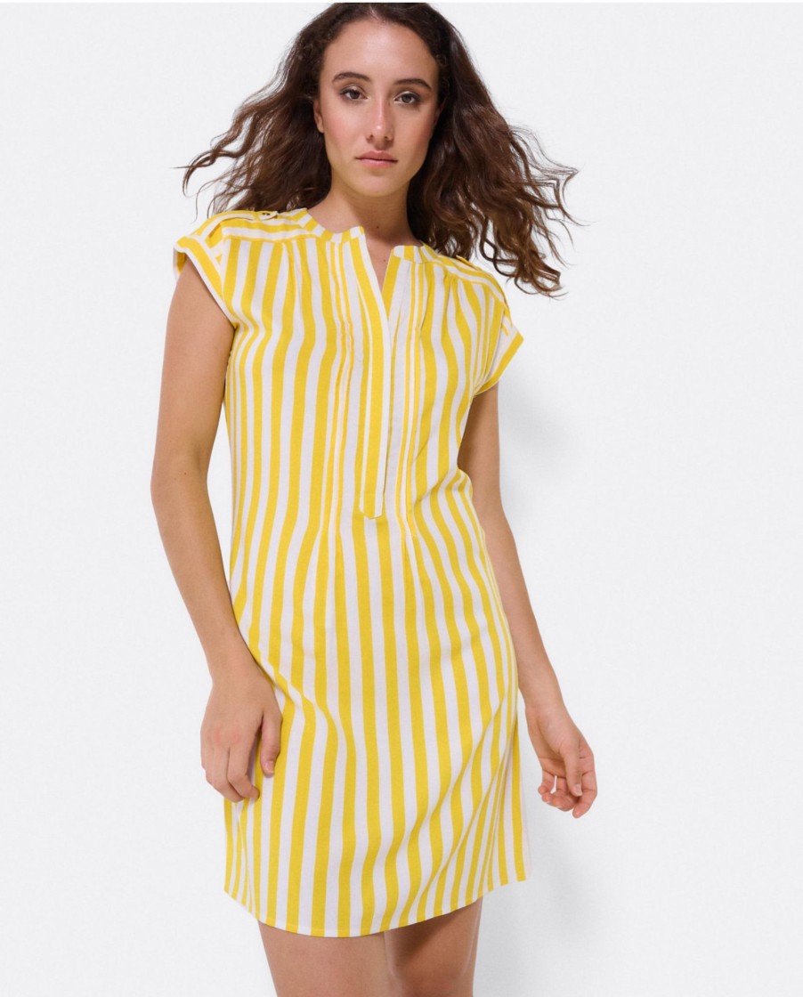 Cuple Vestido Mini Boho Viscosa Amarillo Clearance