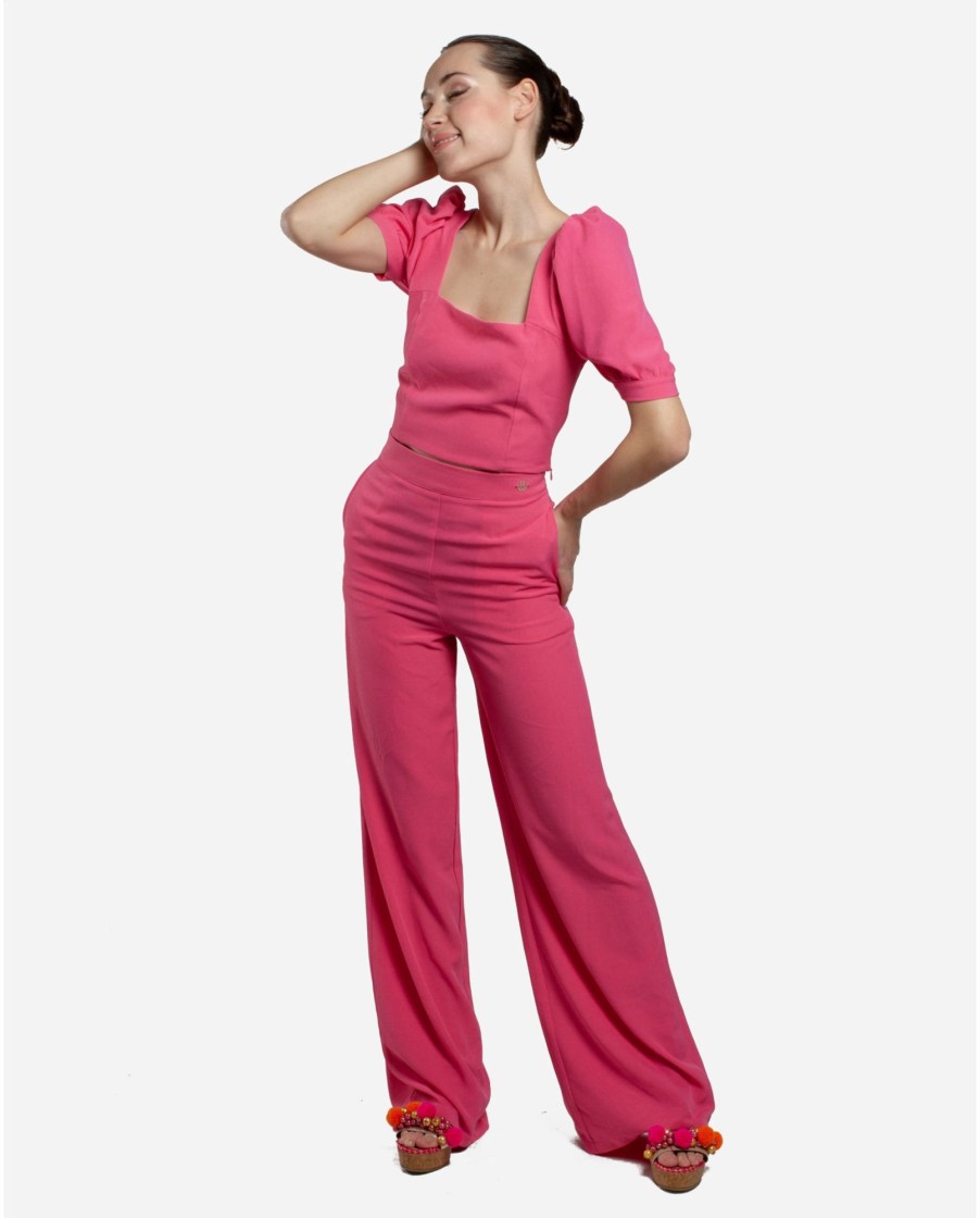 Cuple Pantalon Campana Crep Fucsia Online