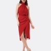 Cuple Vestido Escote Halter Gasa Rojo Clearance