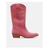 Cuple Bota Cowboy Tacon Bajo Napa Fucsia New