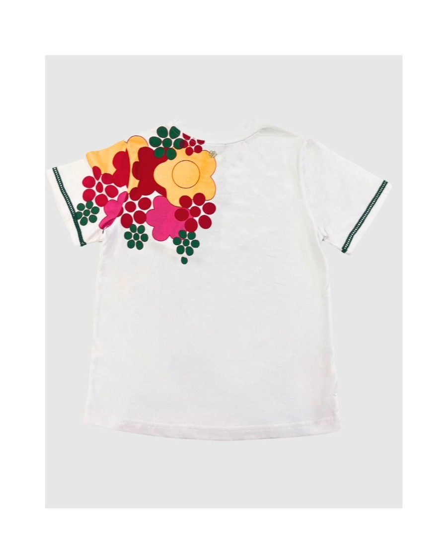 Cuple Camiseta Flor Multicolor Algodon Blanco Best