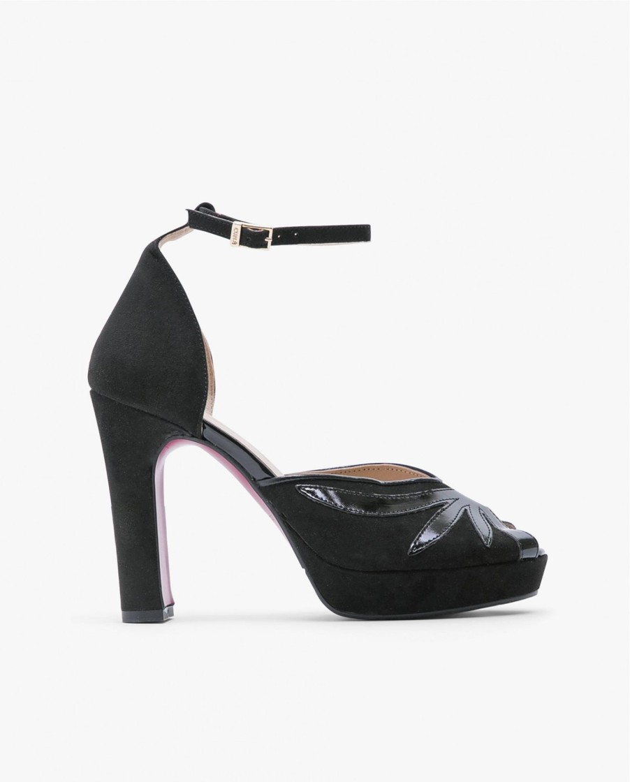 Cuple Pala Talon Peep Toe Ultrasuede Negro Hot