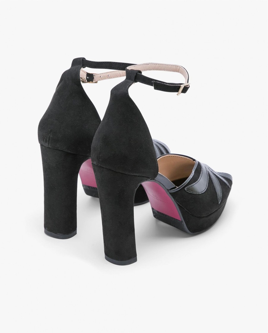 Cuple Pala Talon Peep Toe Ultrasuede Negro Hot