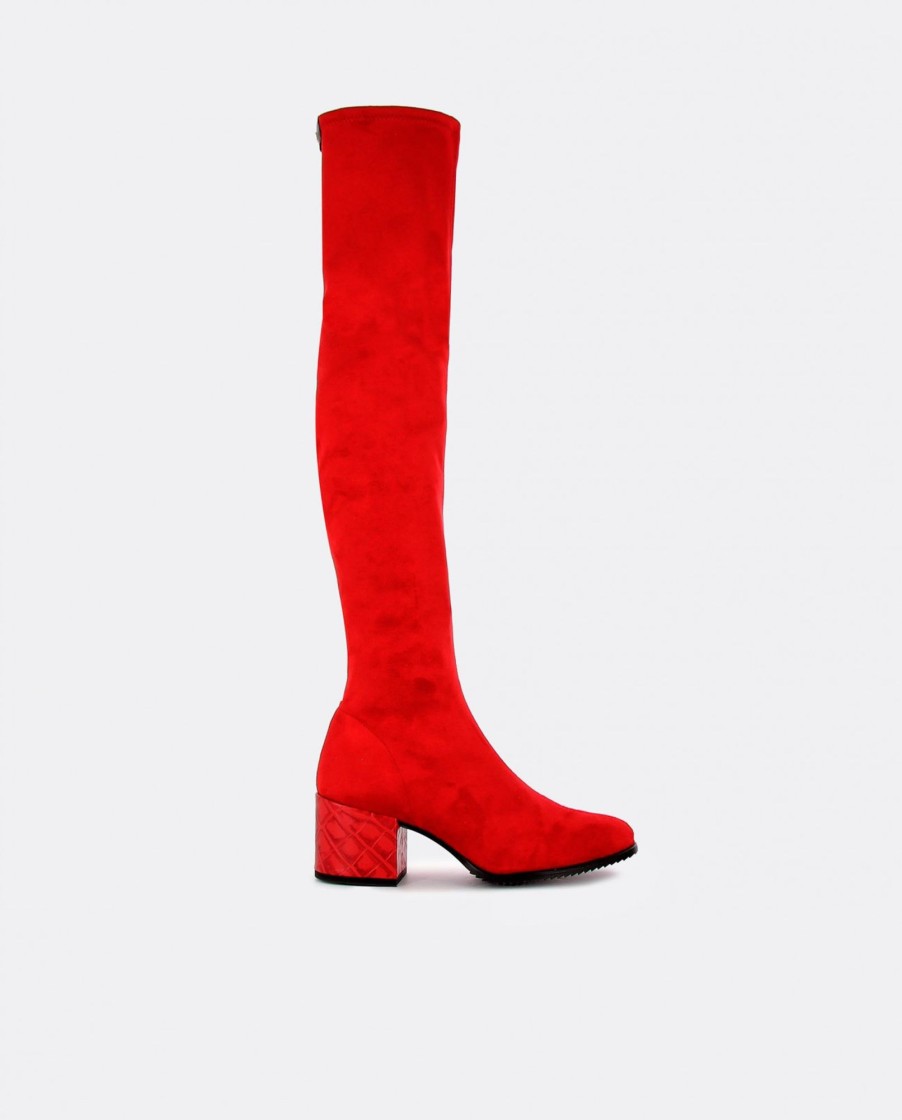 Cuple Bota Mosquetera Suede Strech Rojo Tacon Coco Rojo Online