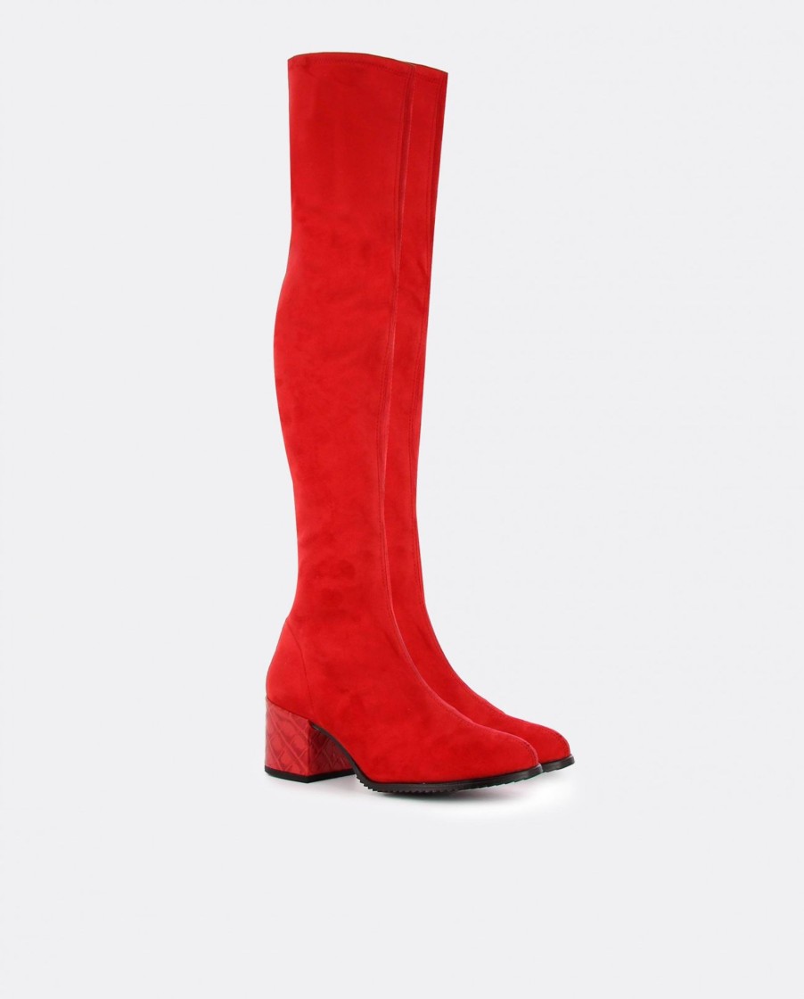 Cuple Bota Mosquetera Suede Strech Rojo Tacon Coco Rojo Online