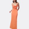 Cuple Vestido Escote Drap Sedin Naranja Online