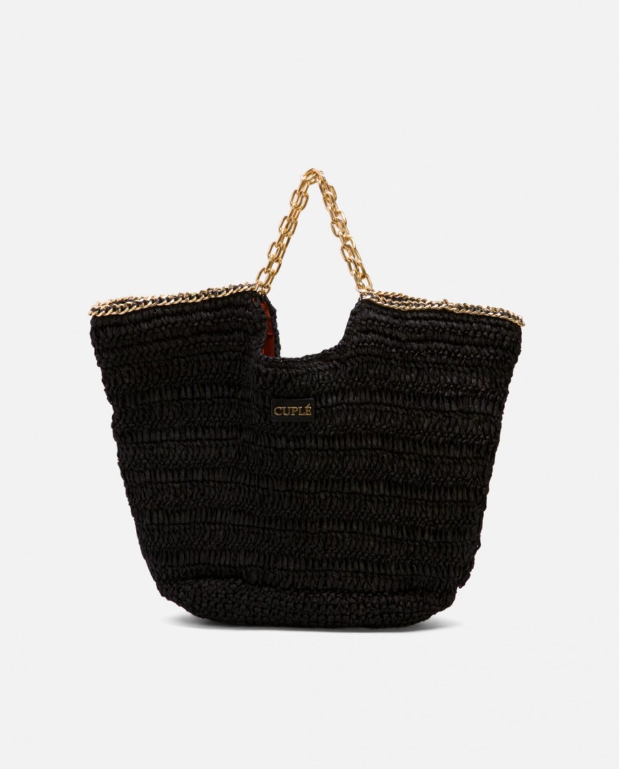 Cuple Bolso Capazo Rafia Negro Hot