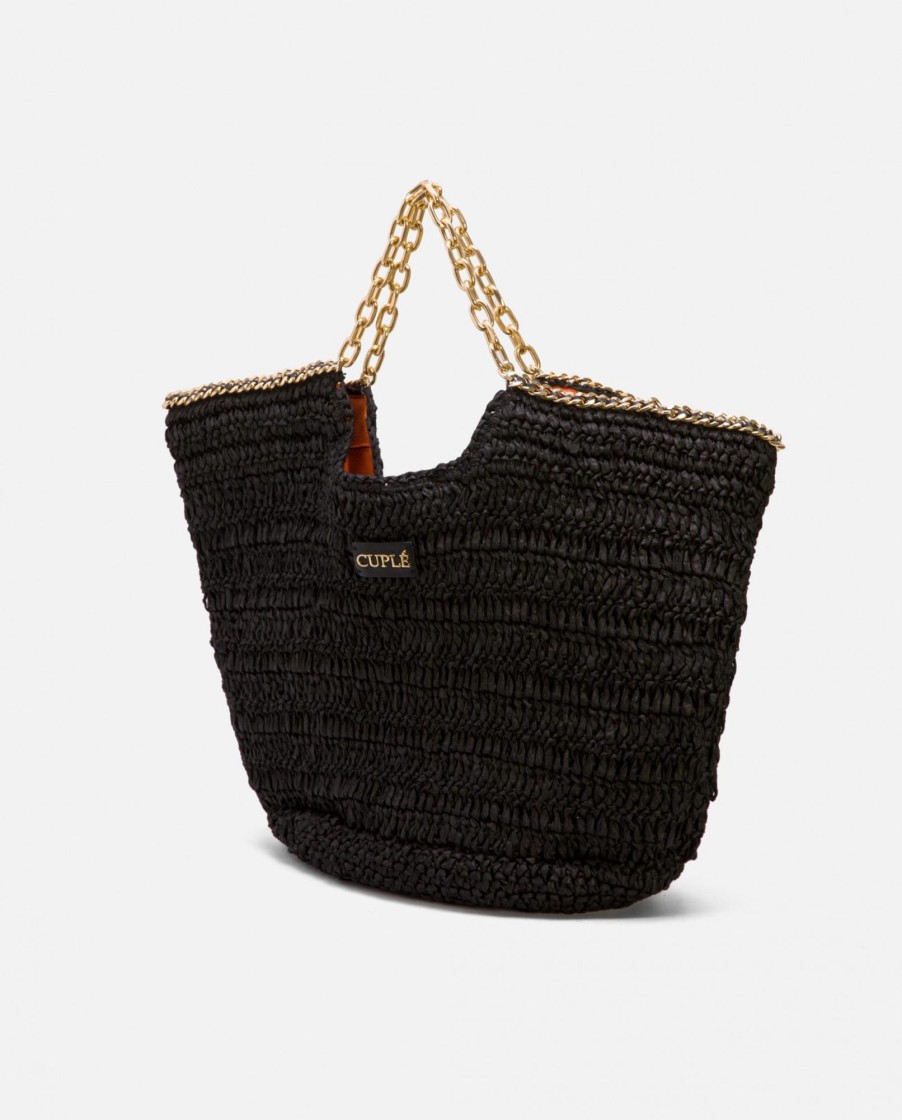 Cuple Bolso Capazo Rafia Negro Hot