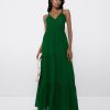 Cuple Maxi Vestido Tirantes Encaje Algodon Verde Clearance